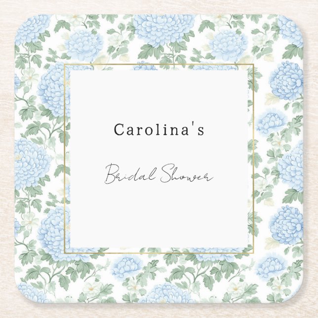 Pretty Light Blue White Flowers Bridal Shower Rechteckiger Pappuntersetzer (Vorderseite)
