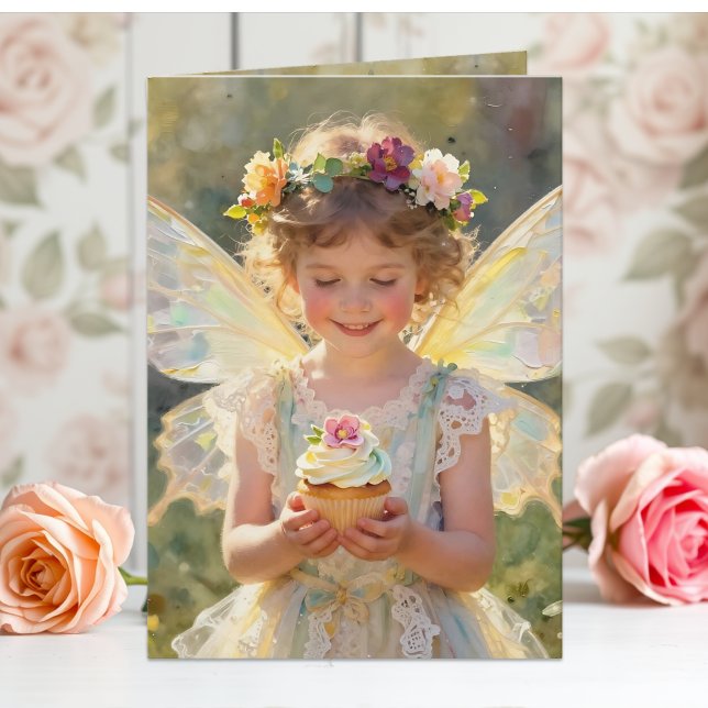 Pretty Little Fairy Girl with Cupcake Birthday Karte (Von Creator hochgeladen)