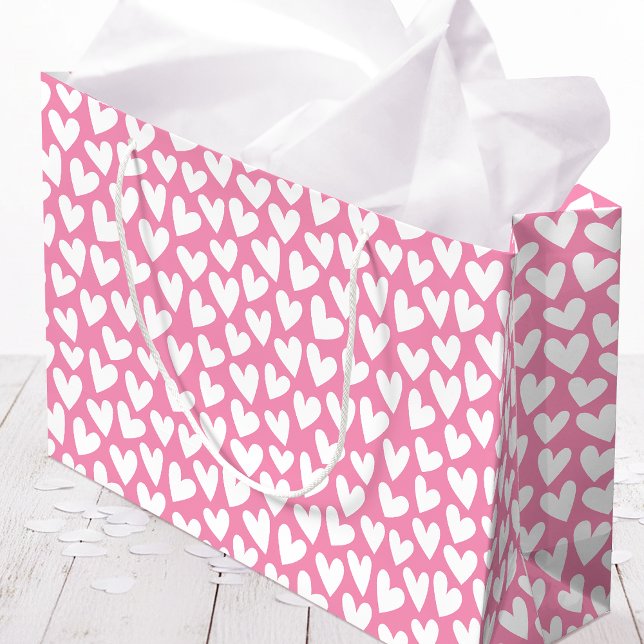 Pretty Love Heart Pattern Pink White Valentine Große Geschenktüte (Von Creator hochgeladen)