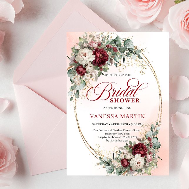 Pretty Marsala Flowers Gold Bridal Shower Invite Einladung (Pretty Marsala Flowers Gold Bridal Shower Invite

)