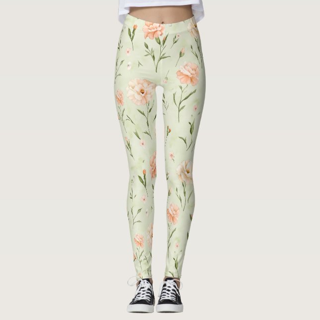 Pretty Mint Peach Floral Leggings (Vorderseite)