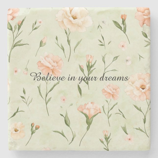 Pretty Mint Peach Floral Steinuntersetzer (Vorderseite)