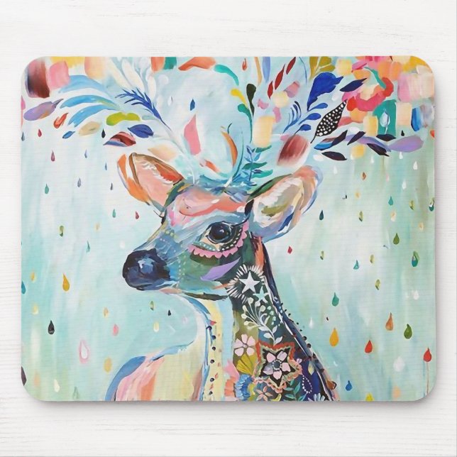 Pretty Modern Deer Art Flower Antlers Mousepad (Vorne)