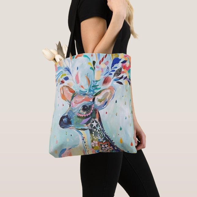 Pretty Modern Deer Art Flower Antlers Tasche (Von Nahem)