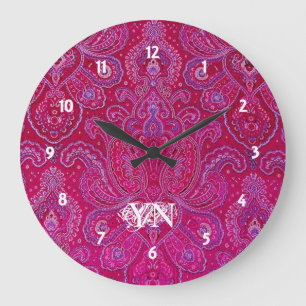 Pretty Paisley monogram Große Wanduhr
