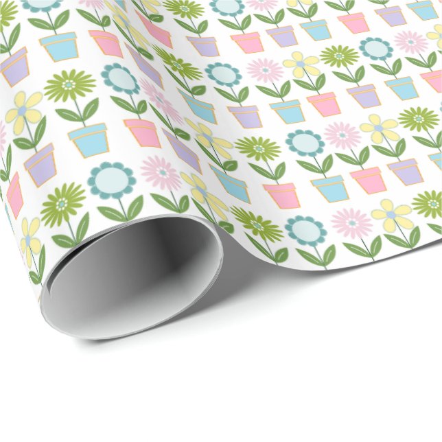 Pretty Pastel Flower Pots Pattern Geschenkpapier (Rolleneckpunkt)