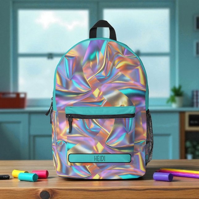 Pretty Pastel Holographic Rainbow Metallic  Bedruckter Rucksack (Von Creator hochgeladen)