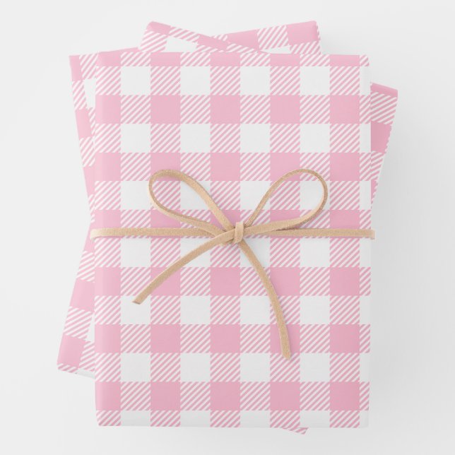 Pretty Pastel Pink And White Buffalo Plaid Geschenkpapier Set (Beispiel)