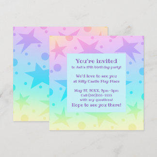 Pretty Pastel Stars And Dots Gradient Einladung