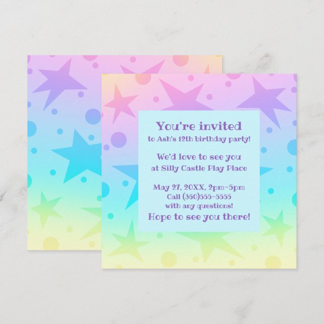 Pretty Pastel Stars And Dots Gradient Einladung (Vorne/Hinten)