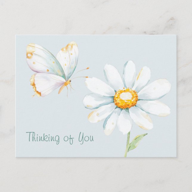 Pretty Pastel Watercolor Butterfly and Daisy Postkarte (Vorderseite)