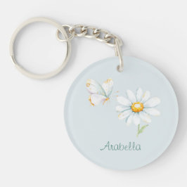 Pretty Pastel Watercolor Butterfly and Daisy Schlüsselanhänger