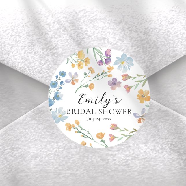 Pretty Pastel Wildflower Bridal Shower Runder Aufkleber (Von Creator hochgeladen)
