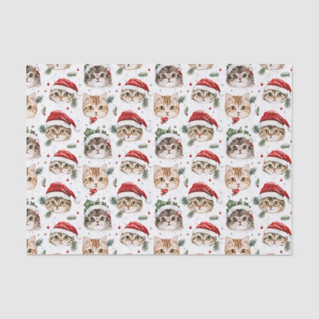  Pretty Pattern Christmas Cat Face Illustrations Seidenpapier (Vorderseite)