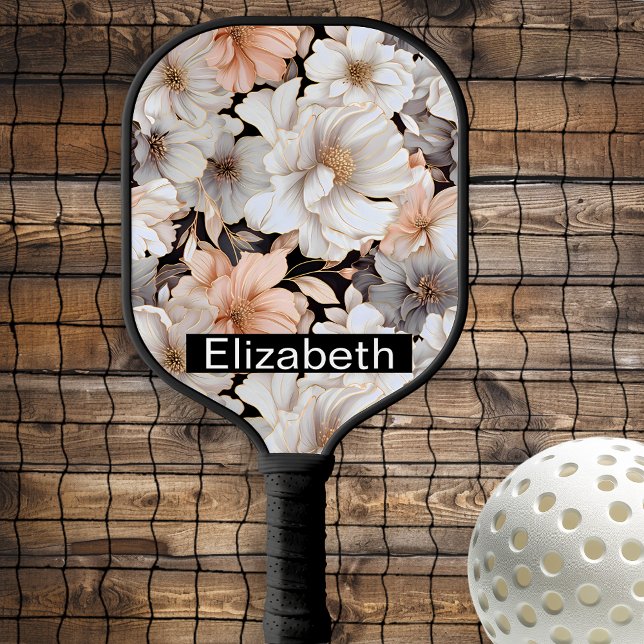 Pretty Peach and White Peony Personalized Pickleball Schläger (Von Creator hochgeladen)