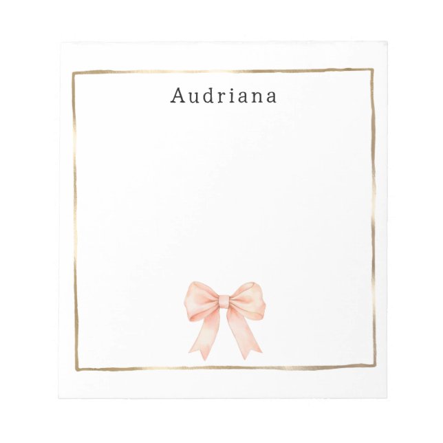 Pretty Peach Bow Personalized  Notizblock (Vorderseite)