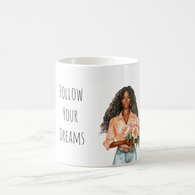 Pretty Peach Floral Dreams Black Lady Kaffeetasse (Mittel)