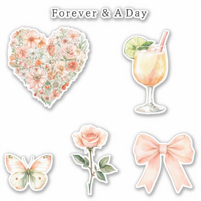 Pretty Peach Floral Heart Wedding Aufkleber (Vorderseite)