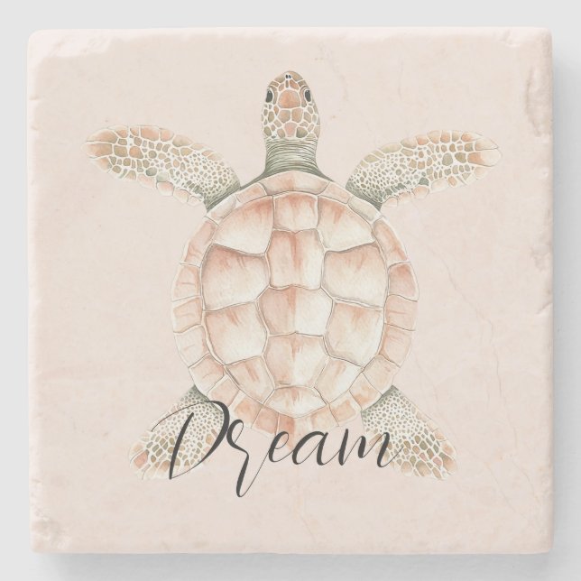 Pretty Peach Sea Turtle Dream Steinuntersetzer (Vorderseite)