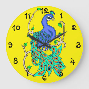 Pretty Peacock Large Round Clock Große Wanduhr