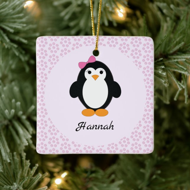 Pretty Penguin with Floral Background Keramikornament (Baum)