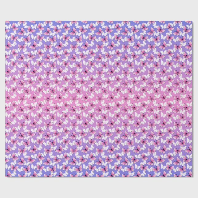 Pretty Pink and White Butterfly Round Pillow  Geschenkpapier (Flach)