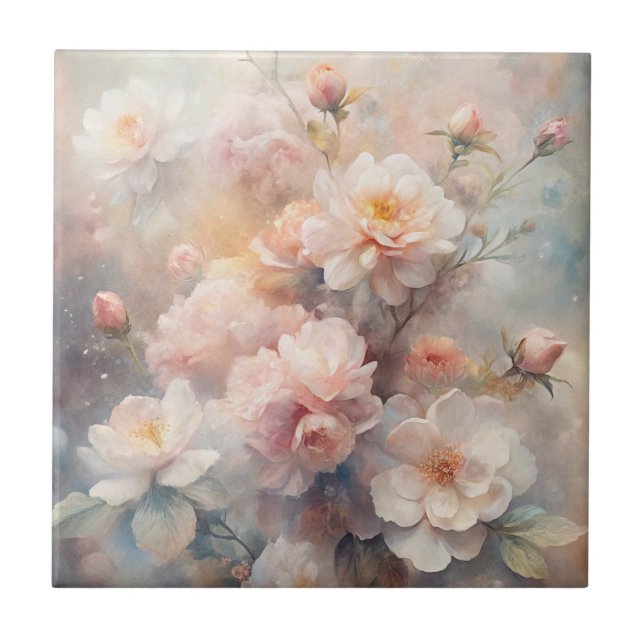 Pretty Pink and White Flowers  Fliese (Vorderseite)