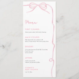 Pretty Pink Bow Baby Girl Shower Party Menükarte