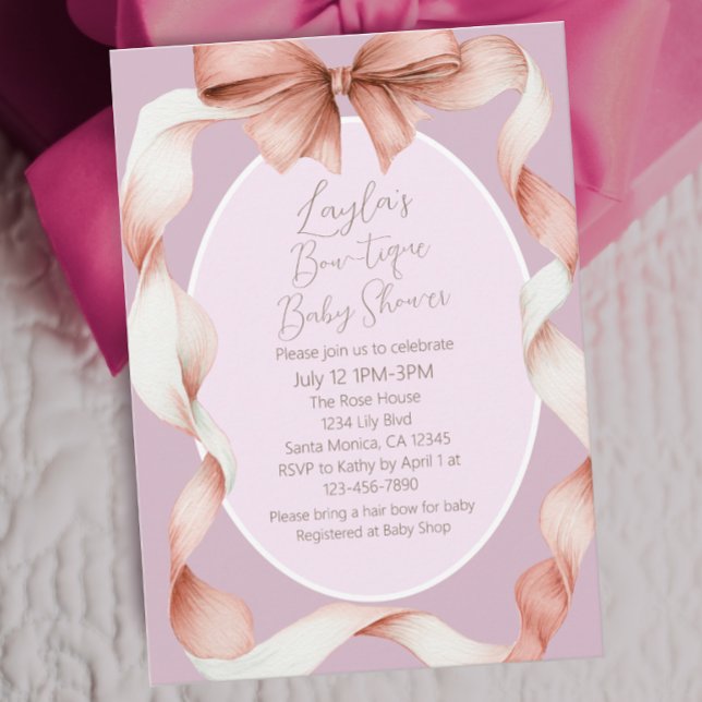 Pretty Pink Bow Boutique Baby Shower Einladung (Von Creator hochgeladen)
