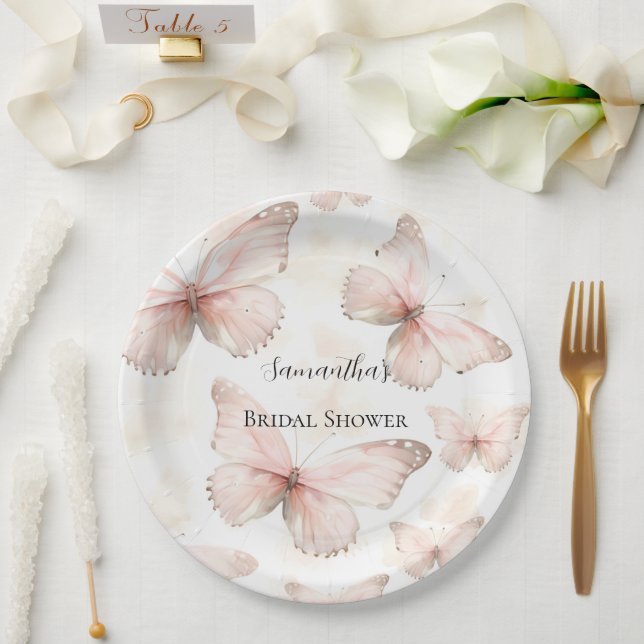 Pretty Pink Butterflies Bridal Shower Pappteller (Hochzeit)