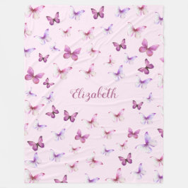 Pretty Pink Butterflies Custom Name Girl Fleecedecke