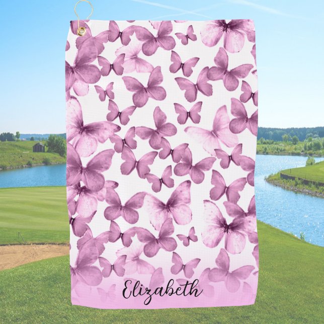 Pretty Pink Butterflies Personalized Golfhandtuch (Von Creator hochgeladen)