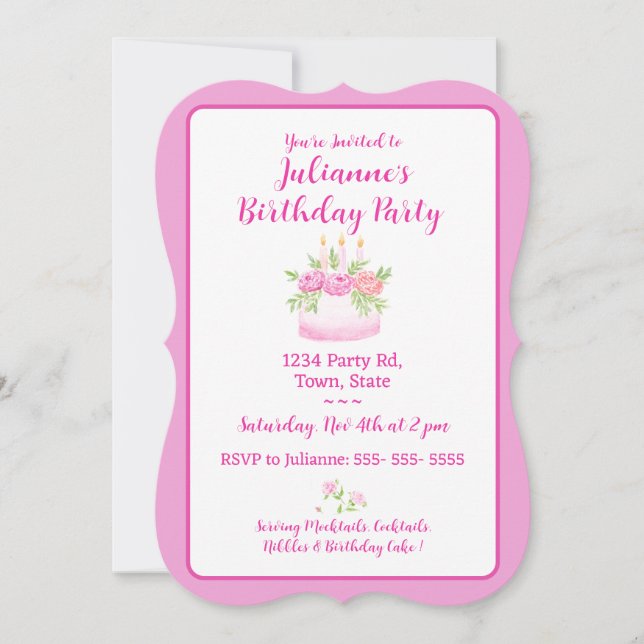 Pretty Pink Cake Birthday Party Invitation (Devant)