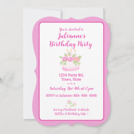 Pretty Pink Cake Birthday Party Invitation Einladung
