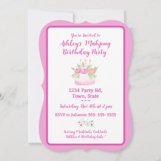 Pretty Pink Cake Mahjong Birthday Party Invitation Einladung