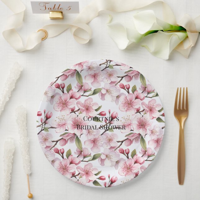 Pretty Pink Cherry Blossom Flowers Bridal Shower Pappteller (Hochzeit)