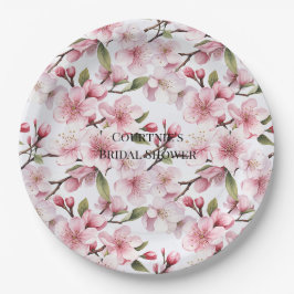 Pretty Pink Cherry Blossom Flowers Bridal Shower Pappteller