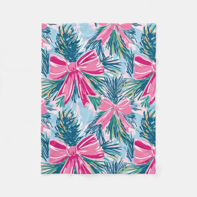 Pretty Pink Coquette Bow And Tree Sprig Pattern Fleecedecke (Vorderseite)