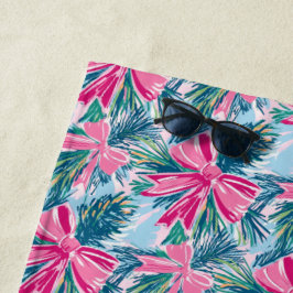 Pretty Pink Coquette Bow And Tree Sprig Pattern Strandtuch