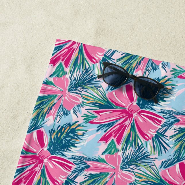 Pretty Pink Coquette Bow And Tree Sprig Pattern Strandtuch (Beispiel)