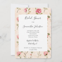 Pretty Pink Cream Roses Floral Bridal Shower Einladung