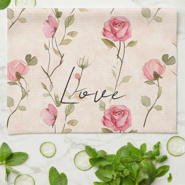 Pretty Pink Cream Roses Floral  Geschirrtuch (Gefaltet)