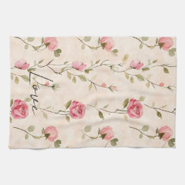 Pretty Pink Cream Roses Floral  Geschirrtuch