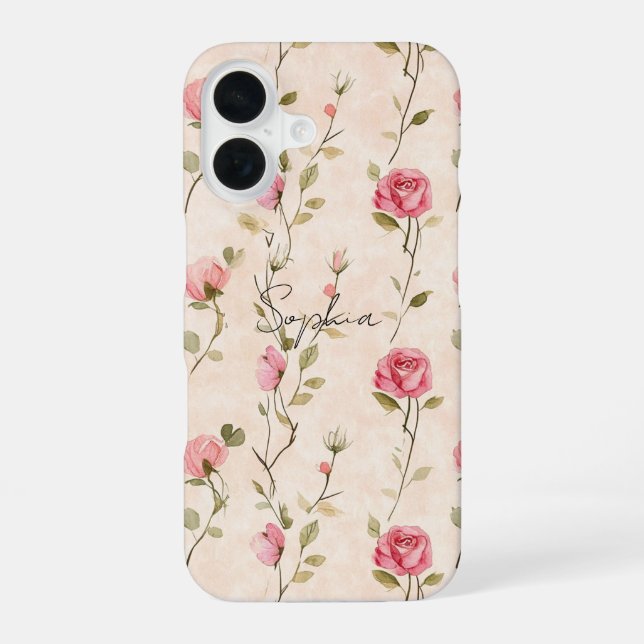 Pretty Pink Cream Roses Floral iPhone 16 Hülle (Rückseite)