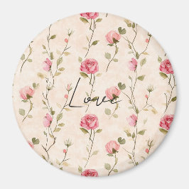 Pretty Pink Cream Roses Floral Love Magnet