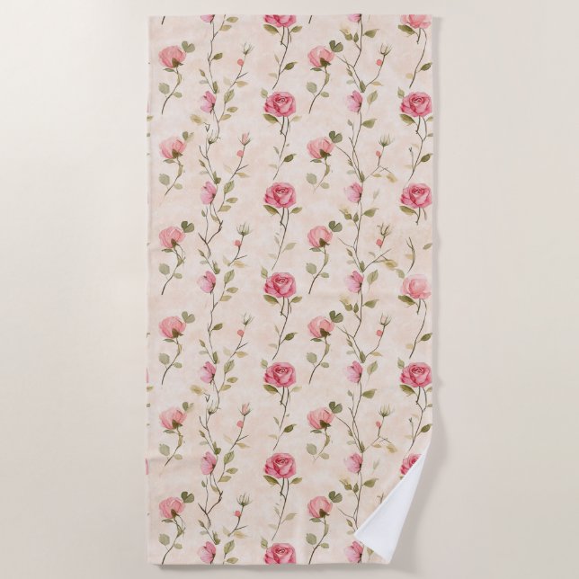 Pretty Pink Cream Roses Floral Strandtuch (Vorderseite)