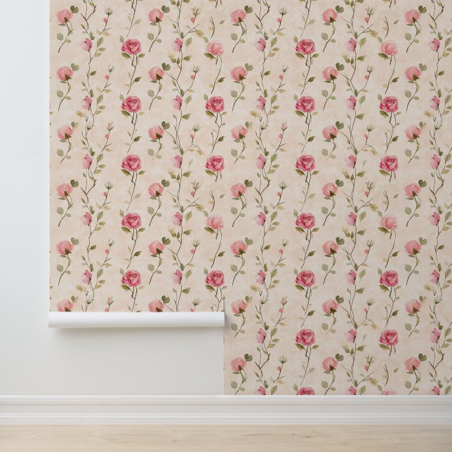 Pretty Pink Cream Roses Floral Tapete (Anwendung)