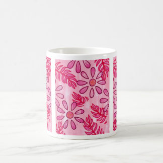 Pretty Pink Floral and Leaves Abstract Mugs