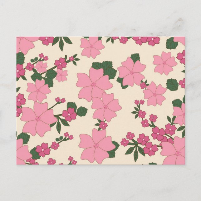 Pretty Pink Flower Pattern Postkarte (Vorderseite)