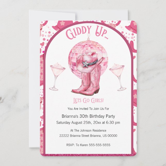 Pretty Pink & Glitter Cowgirl Birthday Invitation Einladung (Vorderseite)